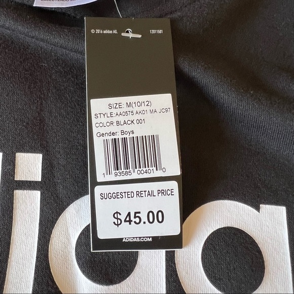 Adidas boys black hoodie with 3 white stripes, size M 10/12 - Picture 7 of 8